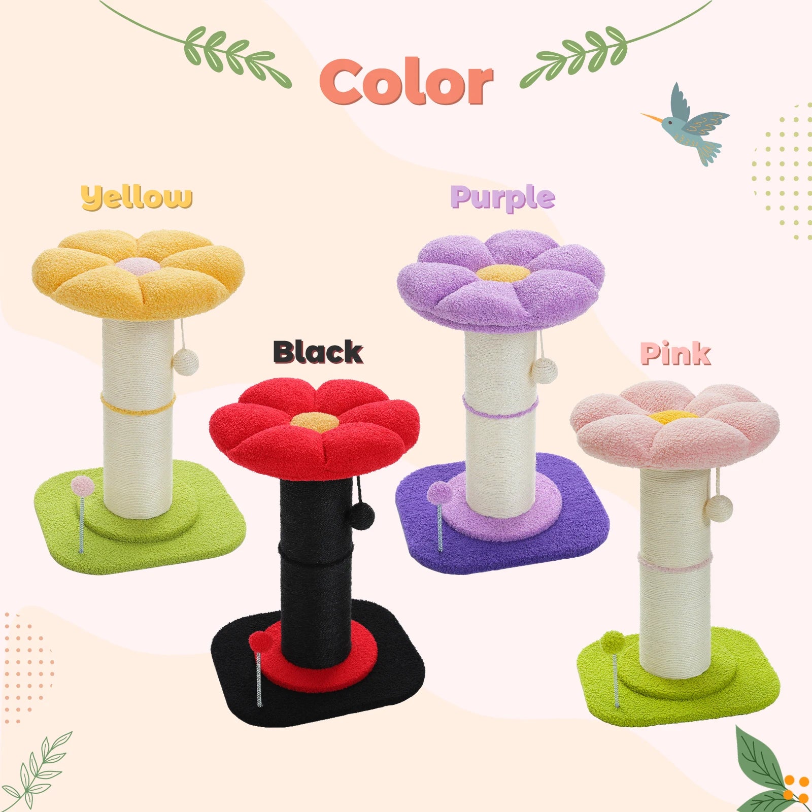 Pink Flower Cat Tree with Sisal Scratching Post & Perch