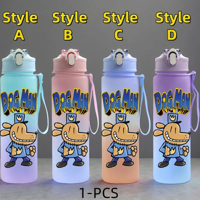 Dog Man Cartoon Water Bottle - 750ml Kids Bottle with Carrying Rope