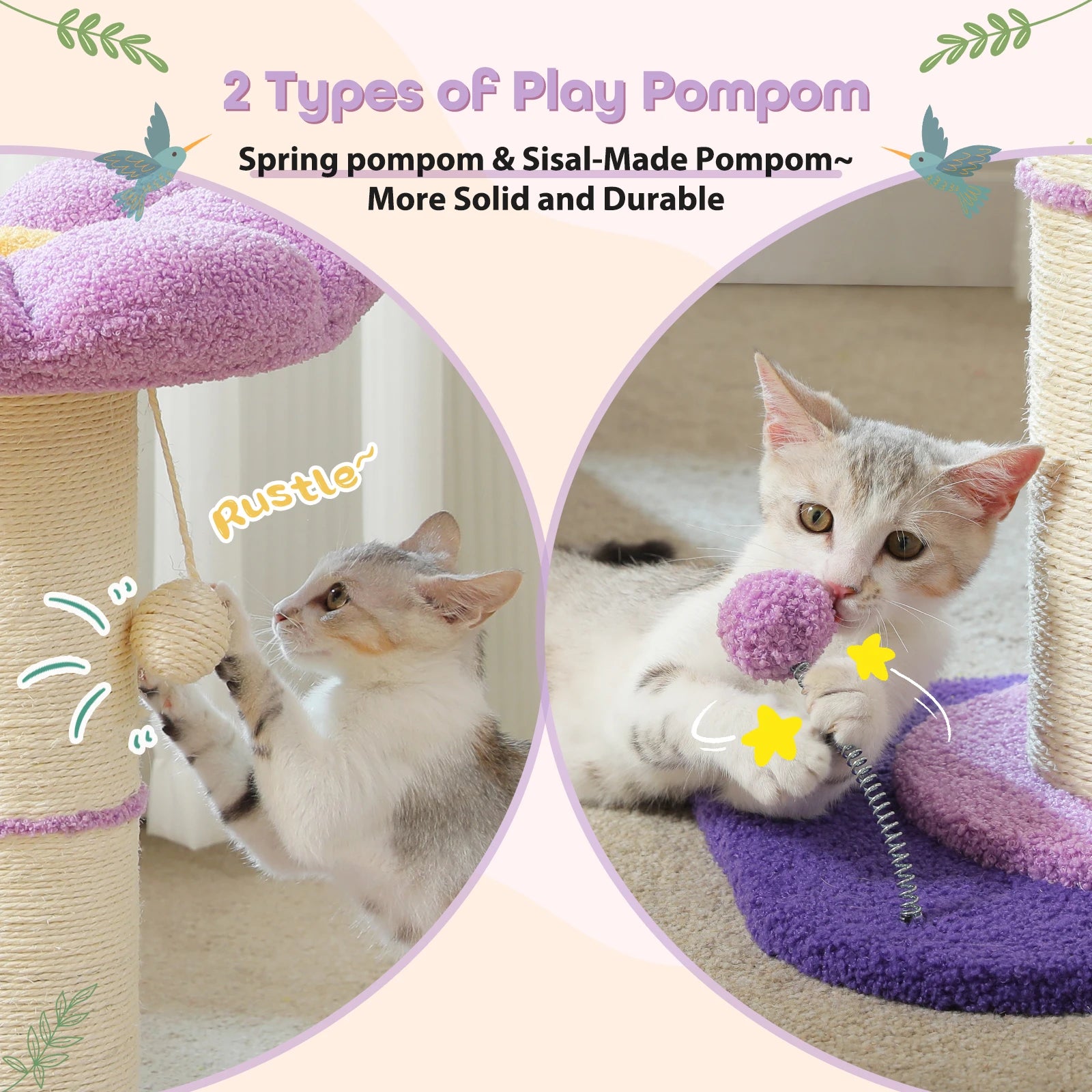 Pink Flower Cat Tree - Compact Sisal Scratching Post for Indoor Cats