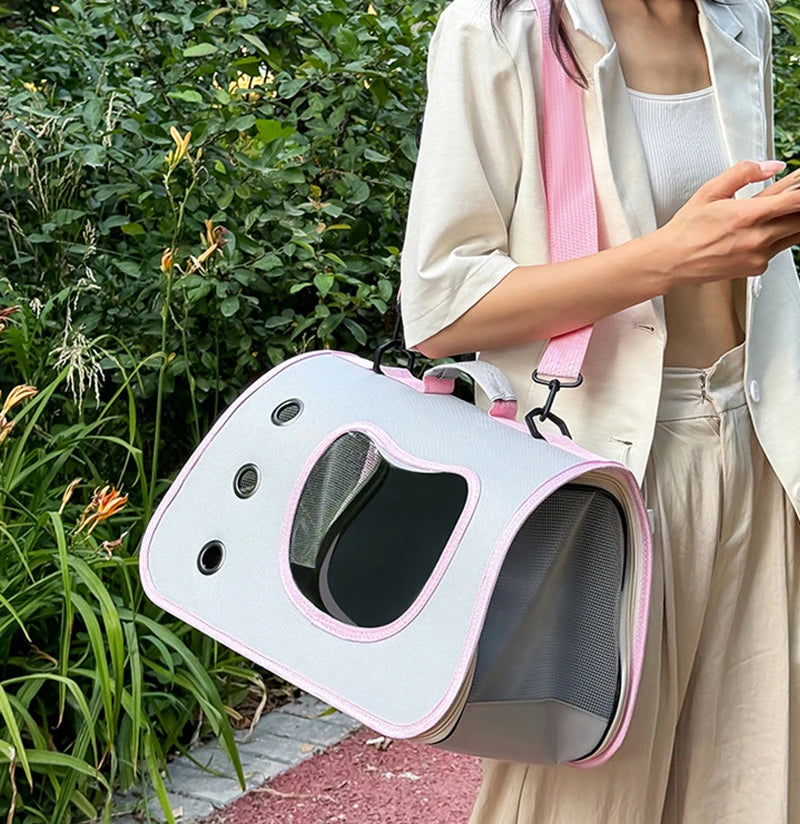 Portable Foldable Cat Carrier - Breathable Shoulder Bag for Small Pets