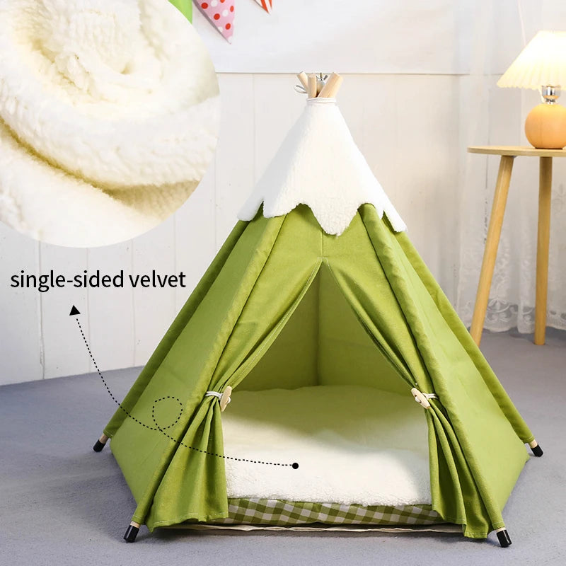 Cozy Pet Teepee Tent - Washable Bed with Plush Pad for Small Dogs & Cats