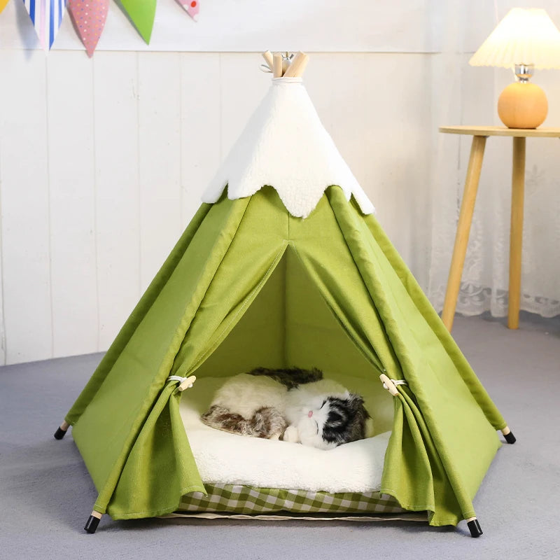 Cozy Pet Teepee Tent - Washable Bed with Plush Pad for Small Dogs & Cats