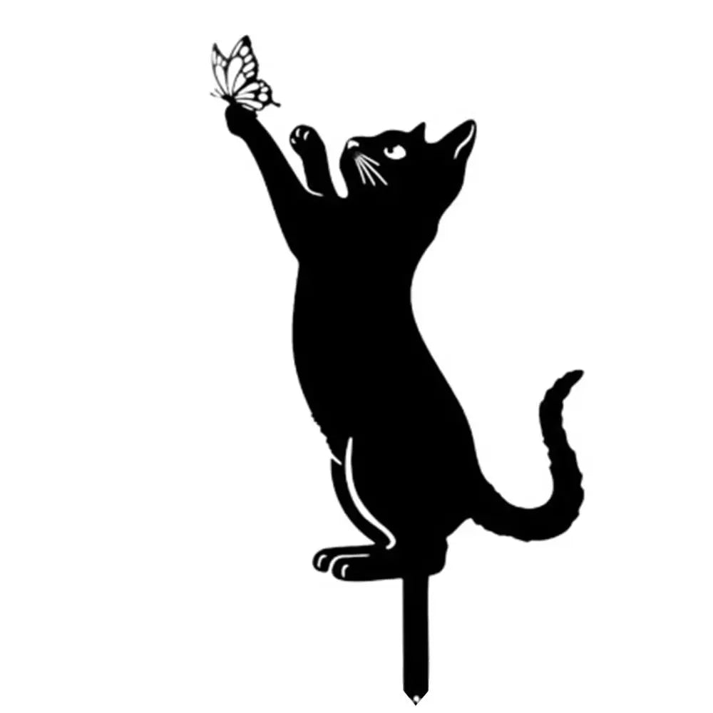 Weatherproof Black Cat Garden Figurine - Durable Iron Art Outdoor Sculpture