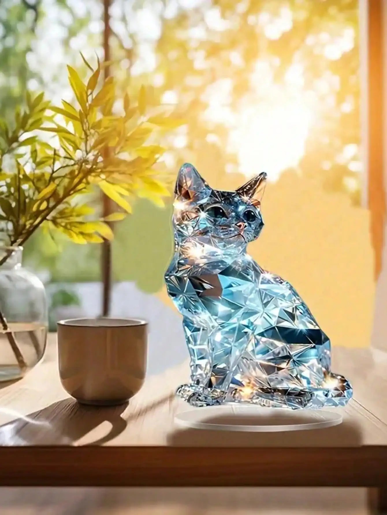 Elegant Cat Table Sculpture - Classic Animal-Themed Home & Office Decoration