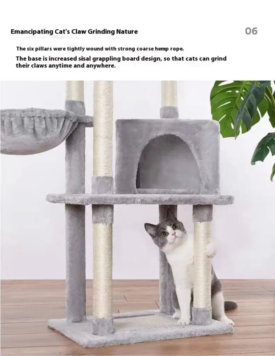 Multi-Level Cat Tree Tower - Sisal Posts, Hammock, Perches & Condos for Indoor Cats