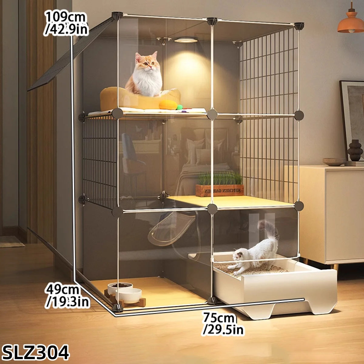 Indoor Cat Cage Villa with Litter Box