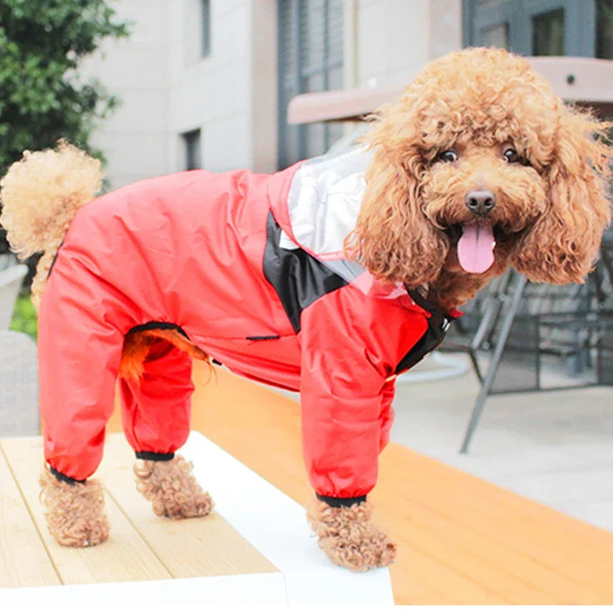 Dog Raincoat - Waterproof Jumpsuit with Cute Dog Face Design