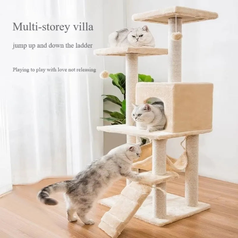 Multi-Level Cat Tree Tower - Sisal Posts, Hammock, Perches & Condos for Indoor Cats