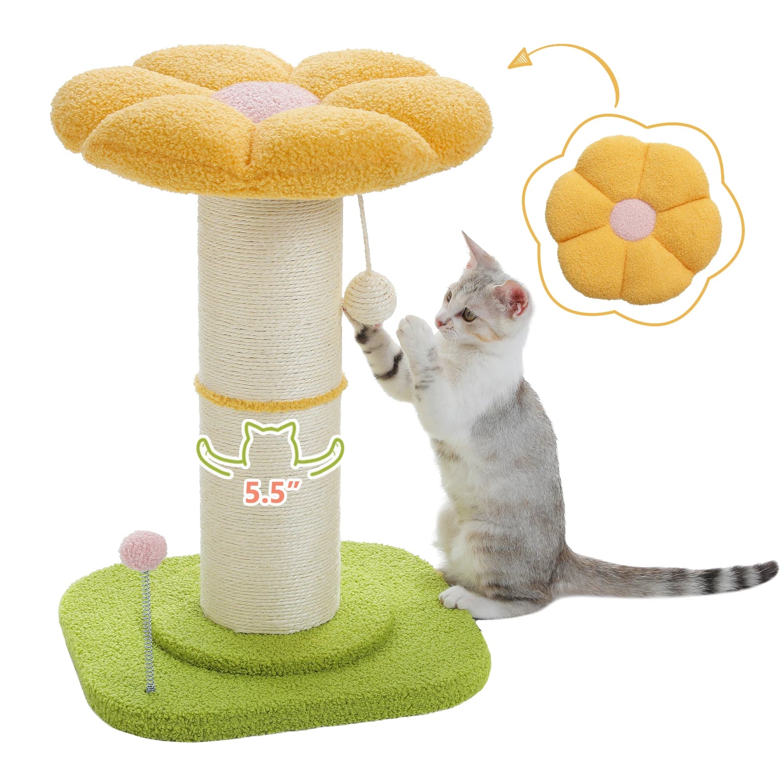 Pink Flower Cat Tree with Sisal Scratching Post & Perch