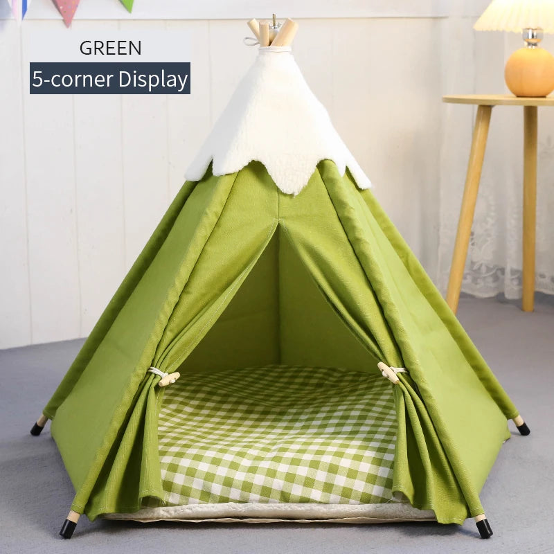 Cozy Pet Teepee Tent - Washable Bed with Plush Pad for Small Dogs & Cats