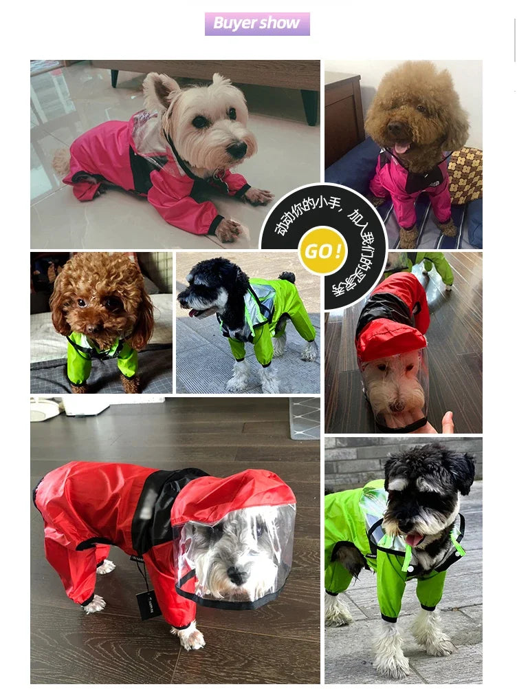 Dog Raincoat - Waterproof Jumpsuit with Cute Dog Face Design