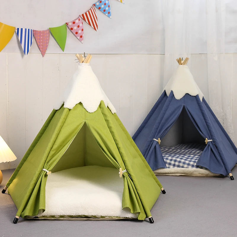 Cozy Pet Teepee Tent - Washable Bed with Plush Pad for Small Dogs & Cats