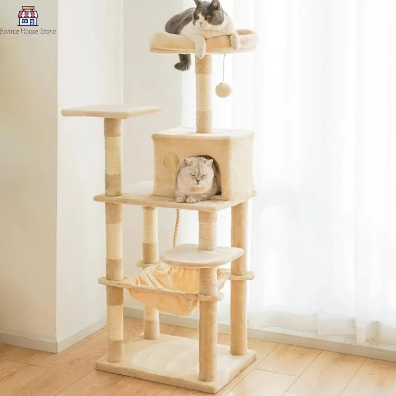 Multi-Level Cat Tree Tower - Sisal Posts, Hammock, Perches & Condos for Indoor Cats
