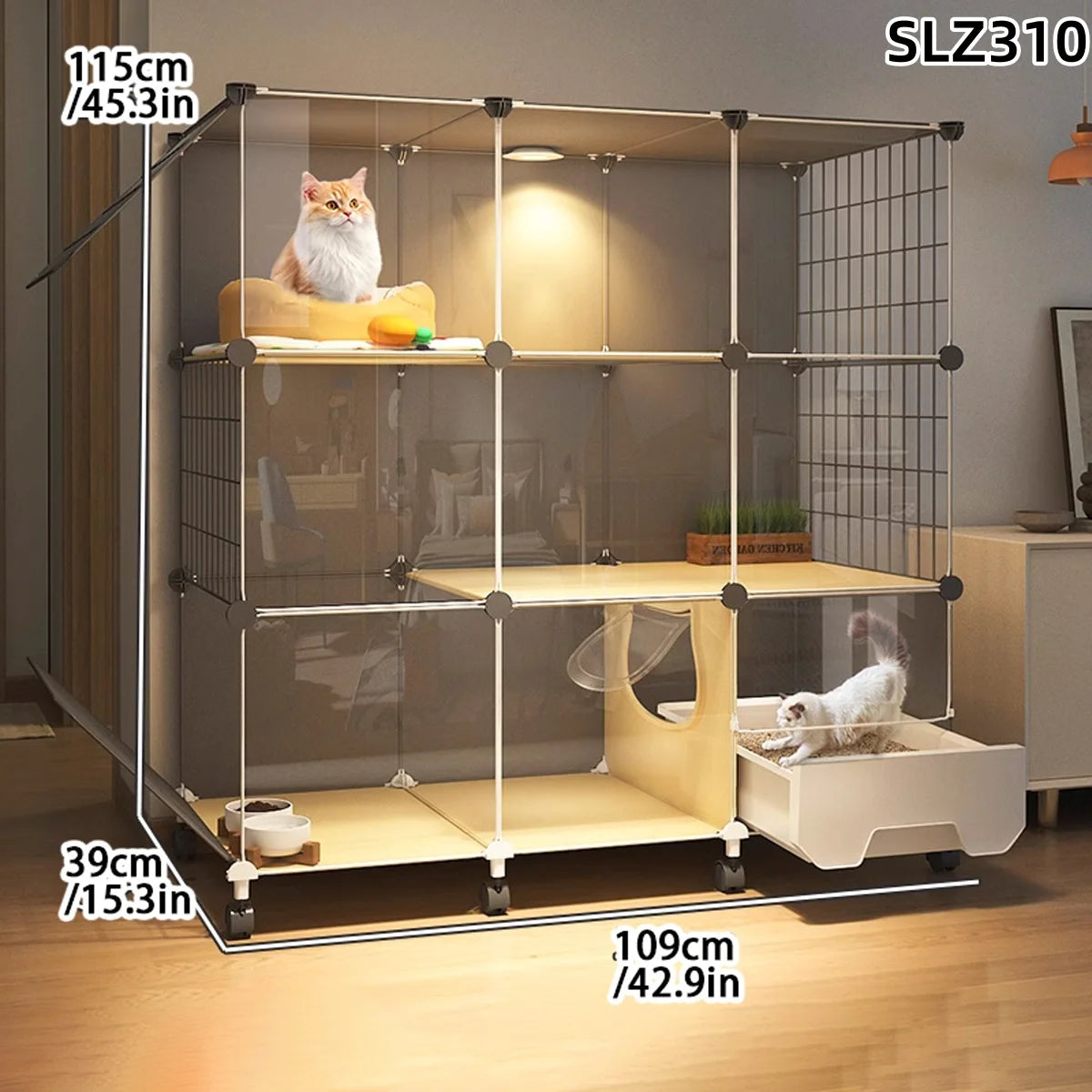 Indoor Cat Cage Villa with Litter Box