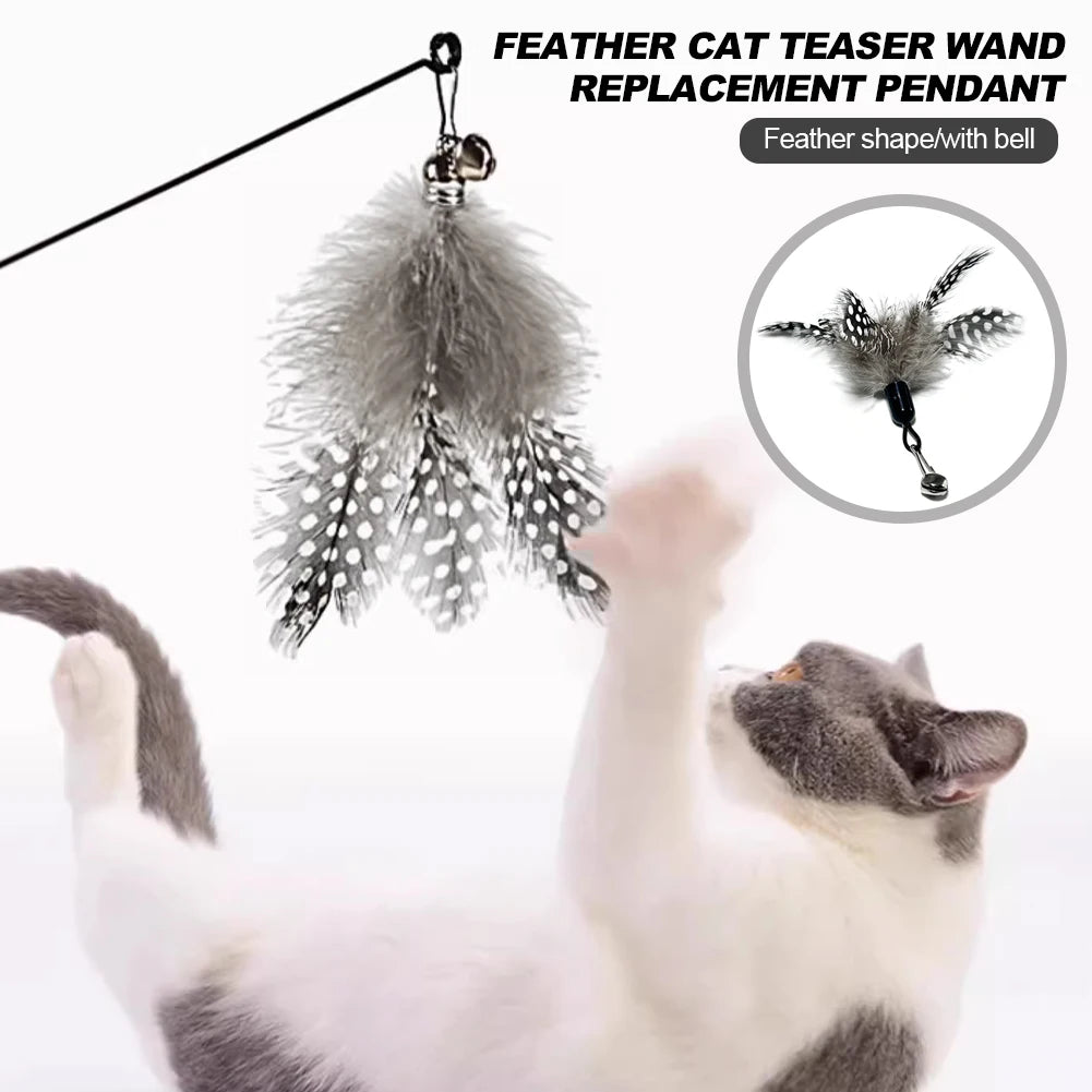 Interactive Cat Feather Toy Set - 5 Replacement Attachments with Bells