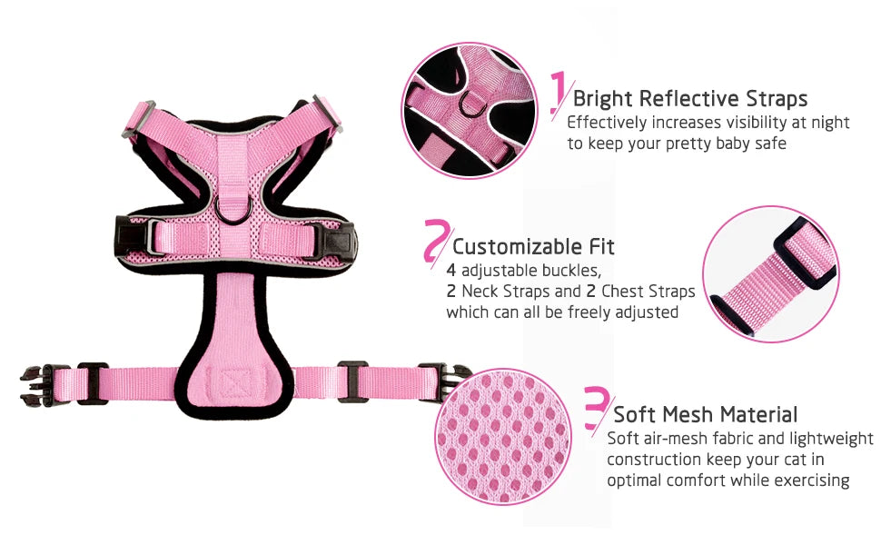 Escape-Proof Cat Harness & Leash Set - Breathable Vest with Reflective Strips