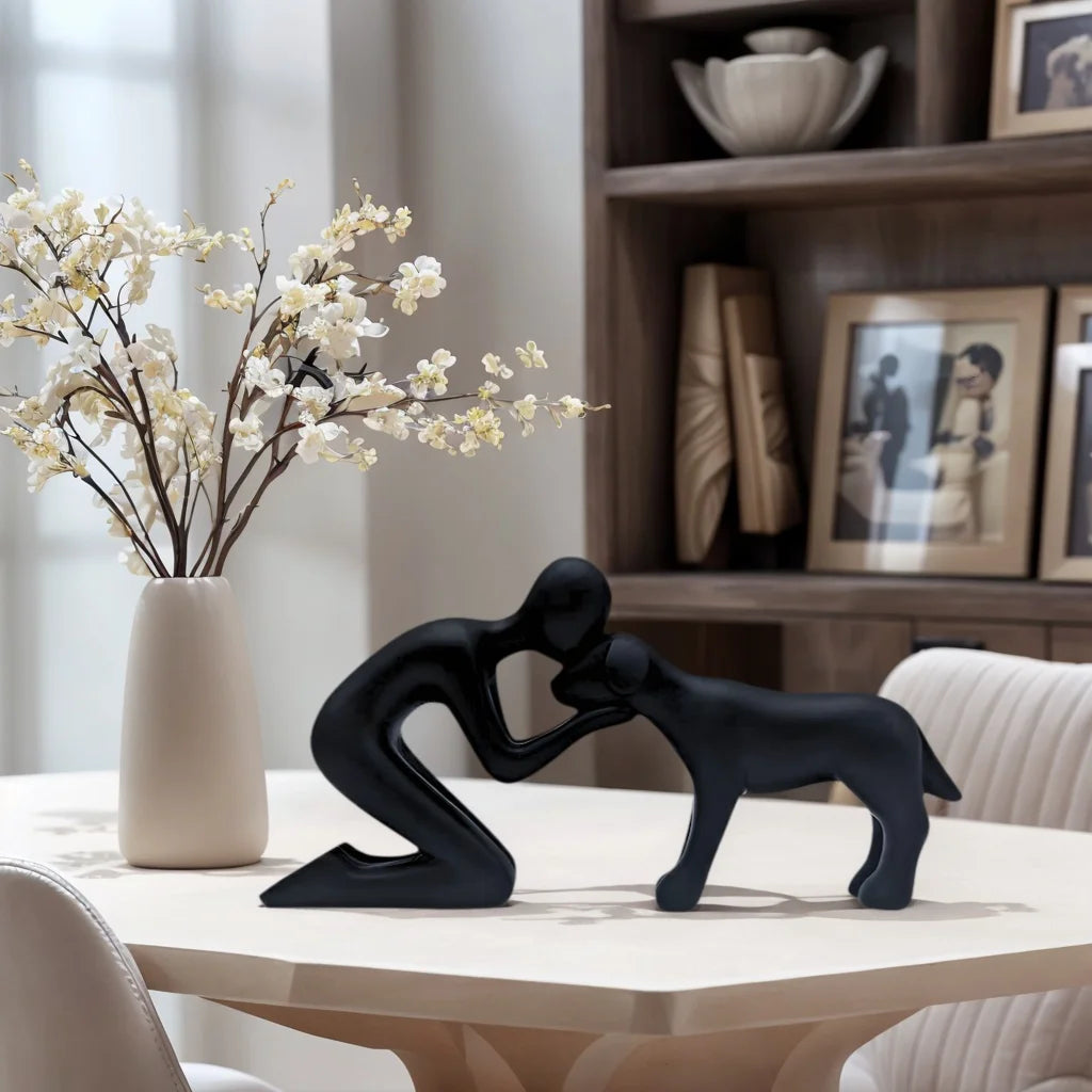 Dog & Owner Resin Statue - Family Theme Desk Art