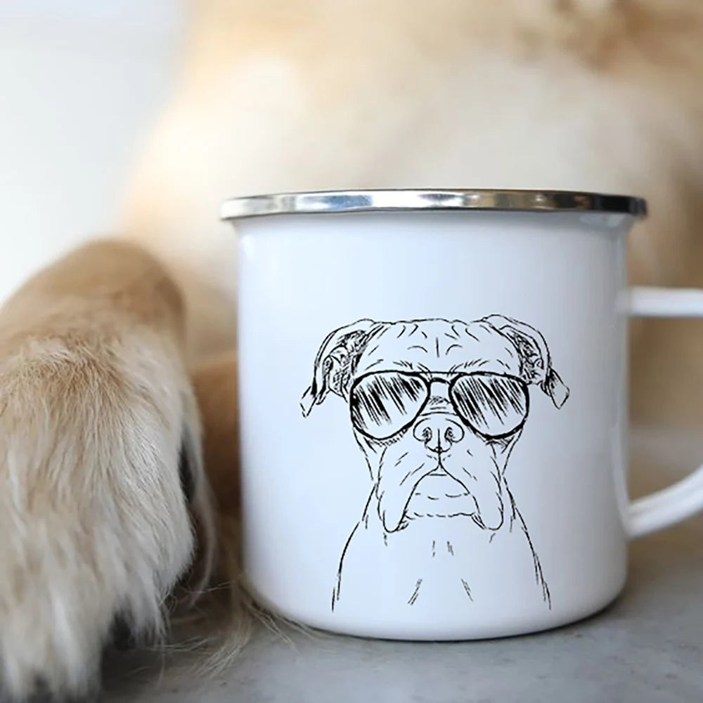Dog Print Enamel Mug - Funny Bulldog Design