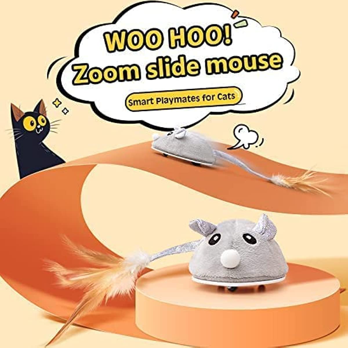 ATUBAN Smart Sensing Cat Toy - Automatic Feather Wand & Mouse
