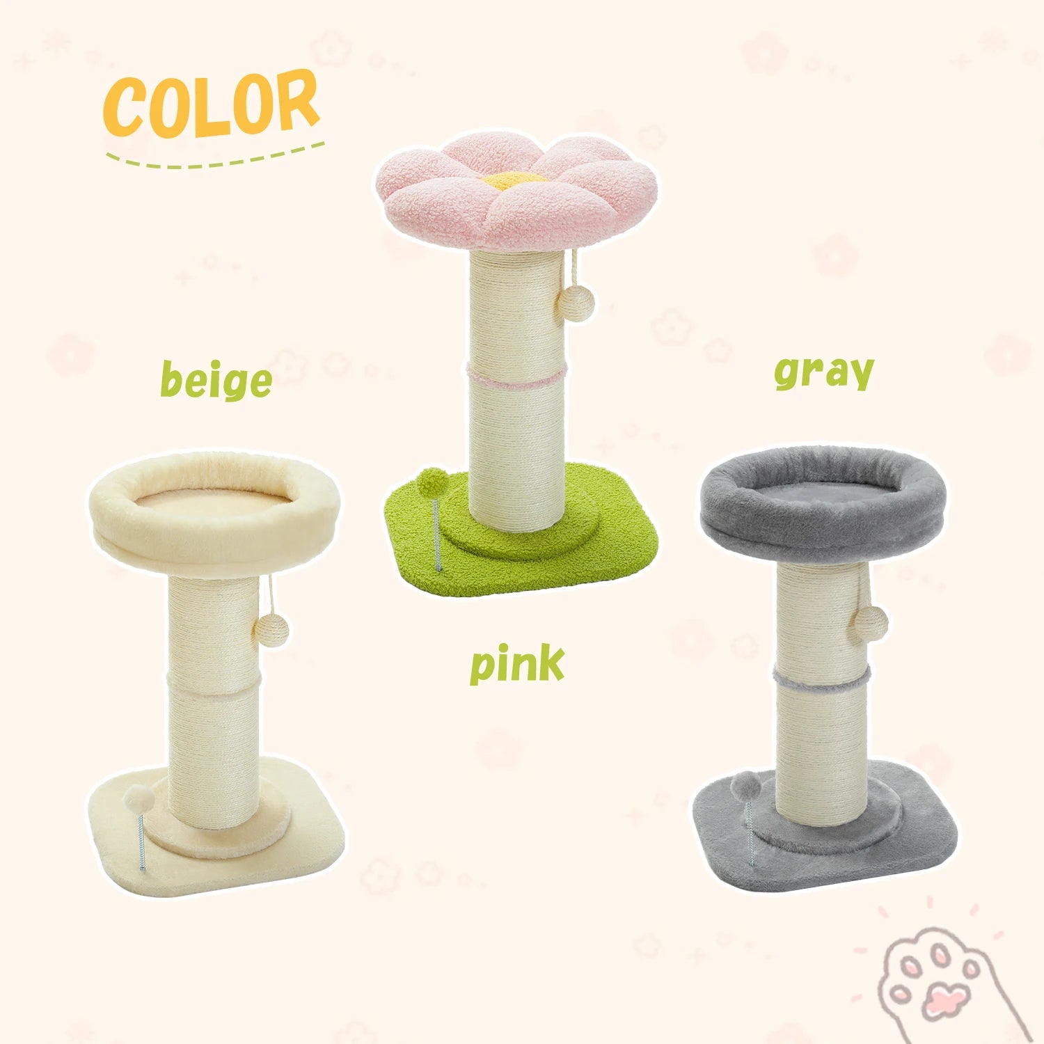 Pink Flower Cat Tree with Sisal Scratching Post & Perch