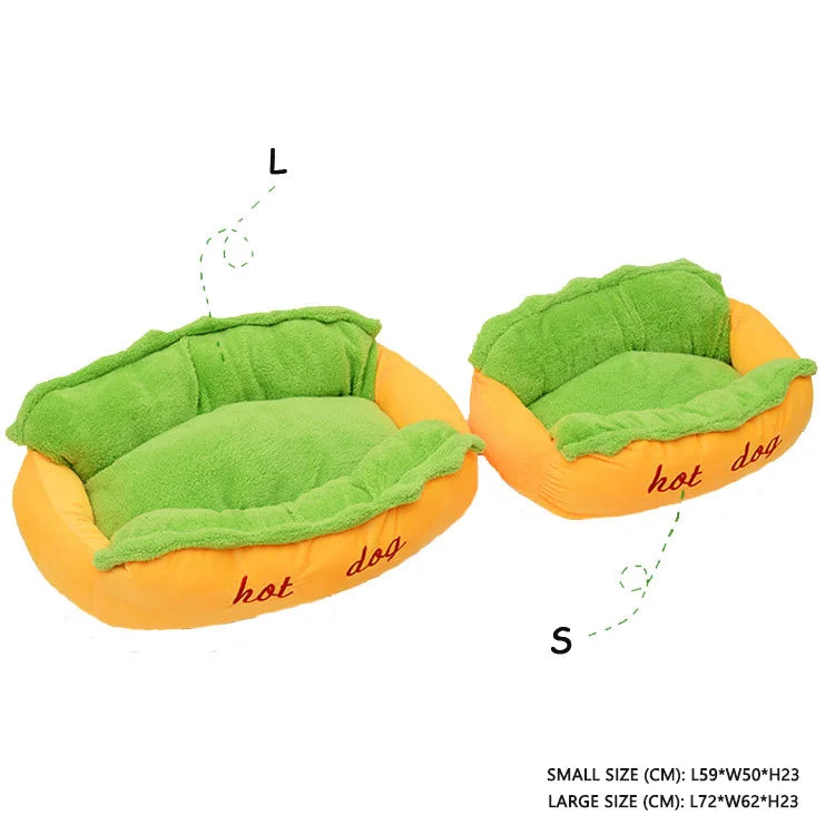 Hot Dog Bun Pet Bed - Warm Removable Lounger for Large Dogs, Cats & Puppies