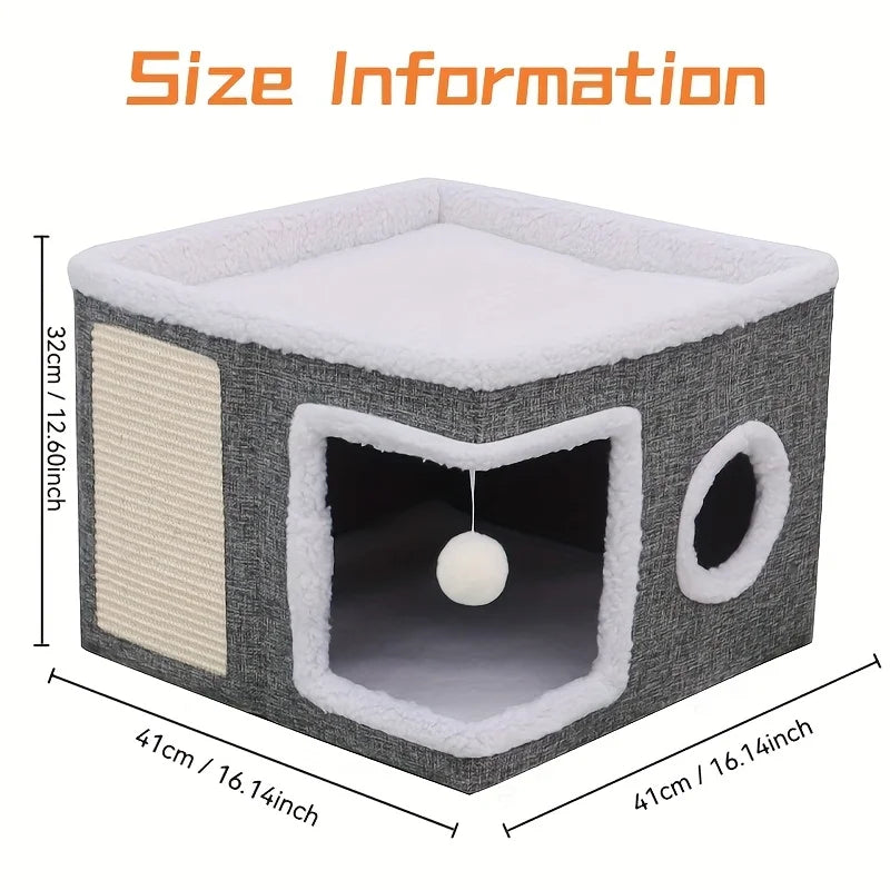 Luxury Cat Tree Bed - Organic Bamboo Base with Orthopedic Cushion & Scratching Post