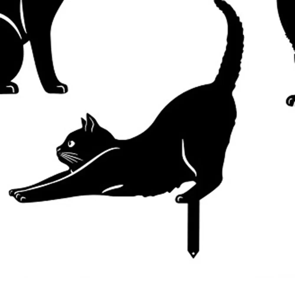 Black Cat Silhouette Garden Statue - Weatherproof Iron Art Yard Decoration