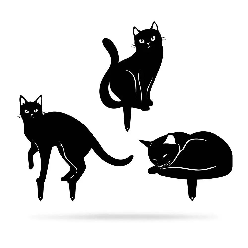 Weatherproof Black Cat Garden Figurine - Durable Iron Art Outdoor Sculpture