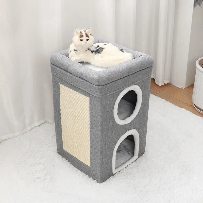 Luxury Cat Tree Bed - Organic Bamboo Base with Orthopedic Cushion & Scratching Post