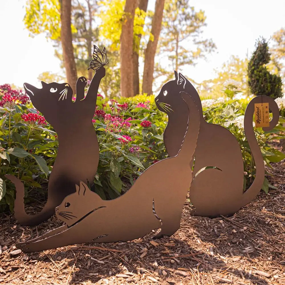 Weatherproof Black Cat Garden Figurine - Durable Iron Art Outdoor Sculpture