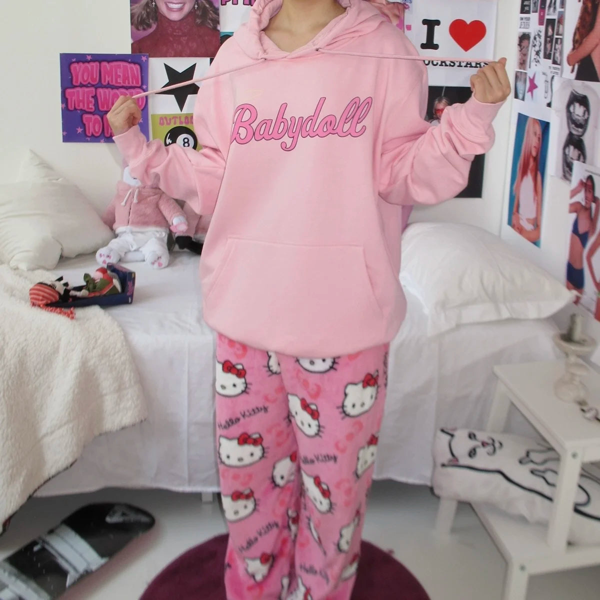 Hello CATS Pajama Pants - Soft Fleece Kawaii Sleepwear for Women
