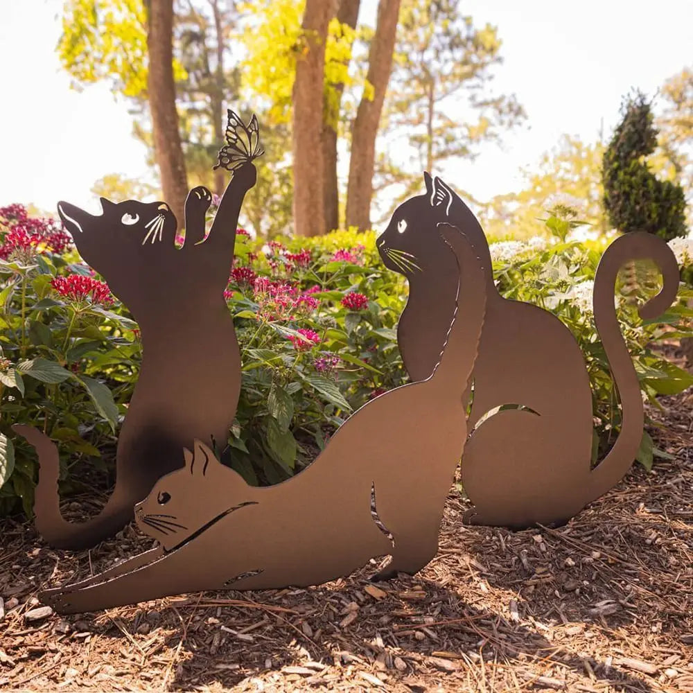 Weatherproof Black Cat Garden Figurine - Durable Iron Art Outdoor Sculpture