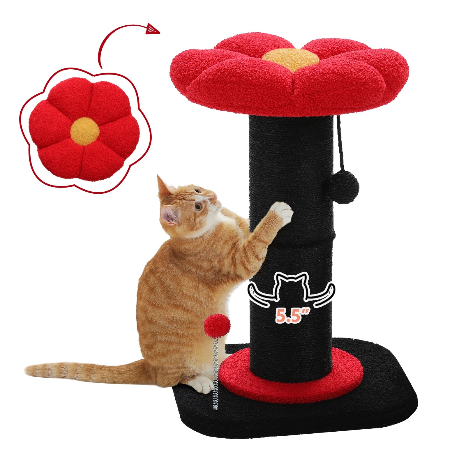 Pink Flower Cat Tree - Compact Sisal Scratching Post for Indoor Cats