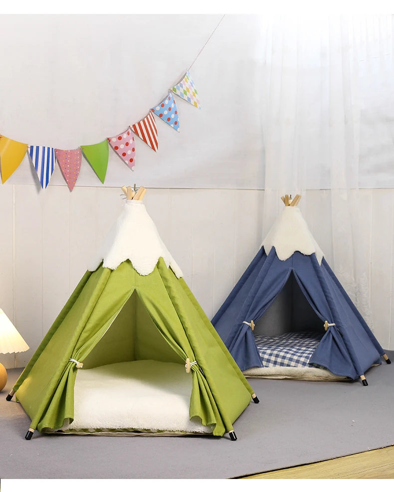 Cozy Pet Teepee Tent - Washable Bed with Plush Pad for Small Dogs & Cats