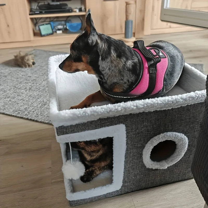 Luxury Cat Tree Bed - Organic Bamboo Base with Orthopedic Cushion & Scratching Post