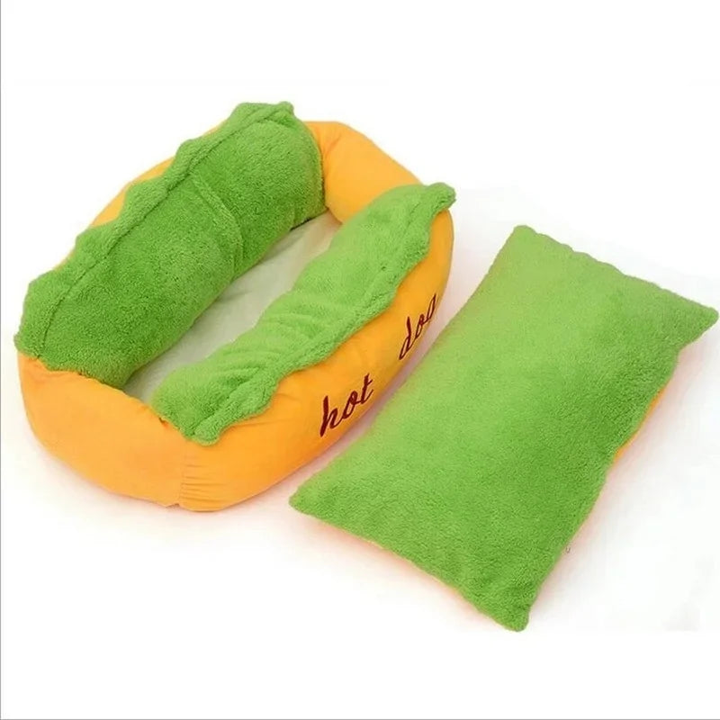 Hot Dog Bun Pet Bed - Warm Removable Lounger for Large Dogs, Cats & Puppies