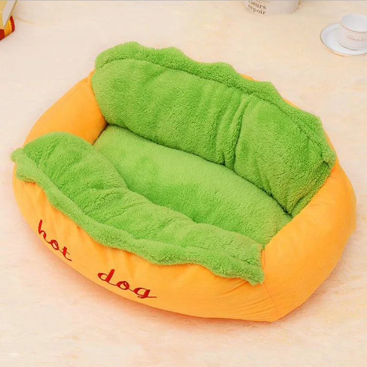 Hot Dog Bun Pet Bed - Warm Removable Lounger for Large Dogs, Cats & Puppies