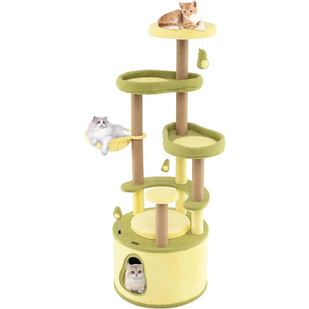 Avocado-Themed Multi-Level Cat Tree - Modern Tower with Scratching Posts
