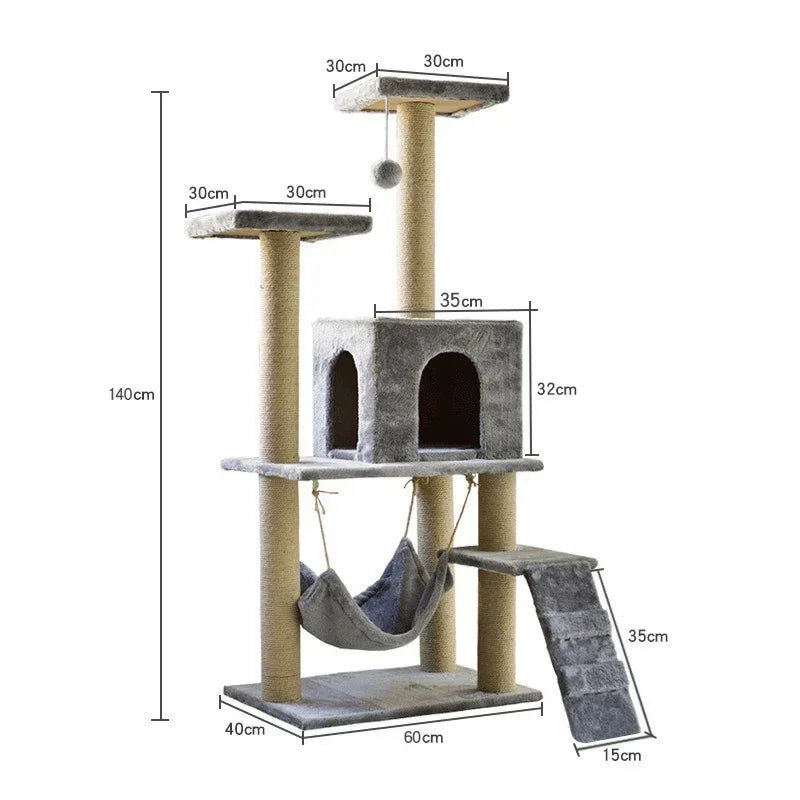 Multi-Level Cat Tree Tower - Sisal Posts, Hammock, Perches & Condos for Indoor Cats