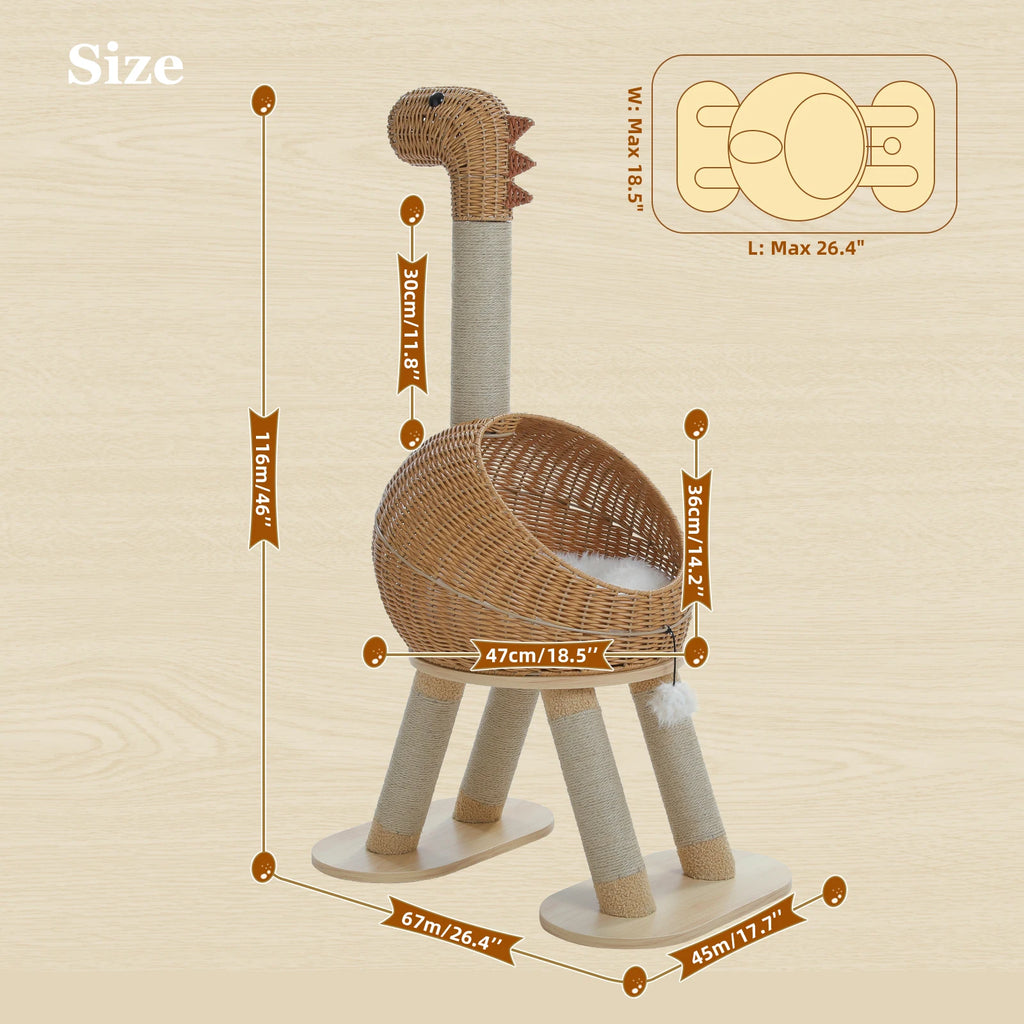 Dinosaur Cat Tree Tower - 116cm Multi-Level Scratching Post