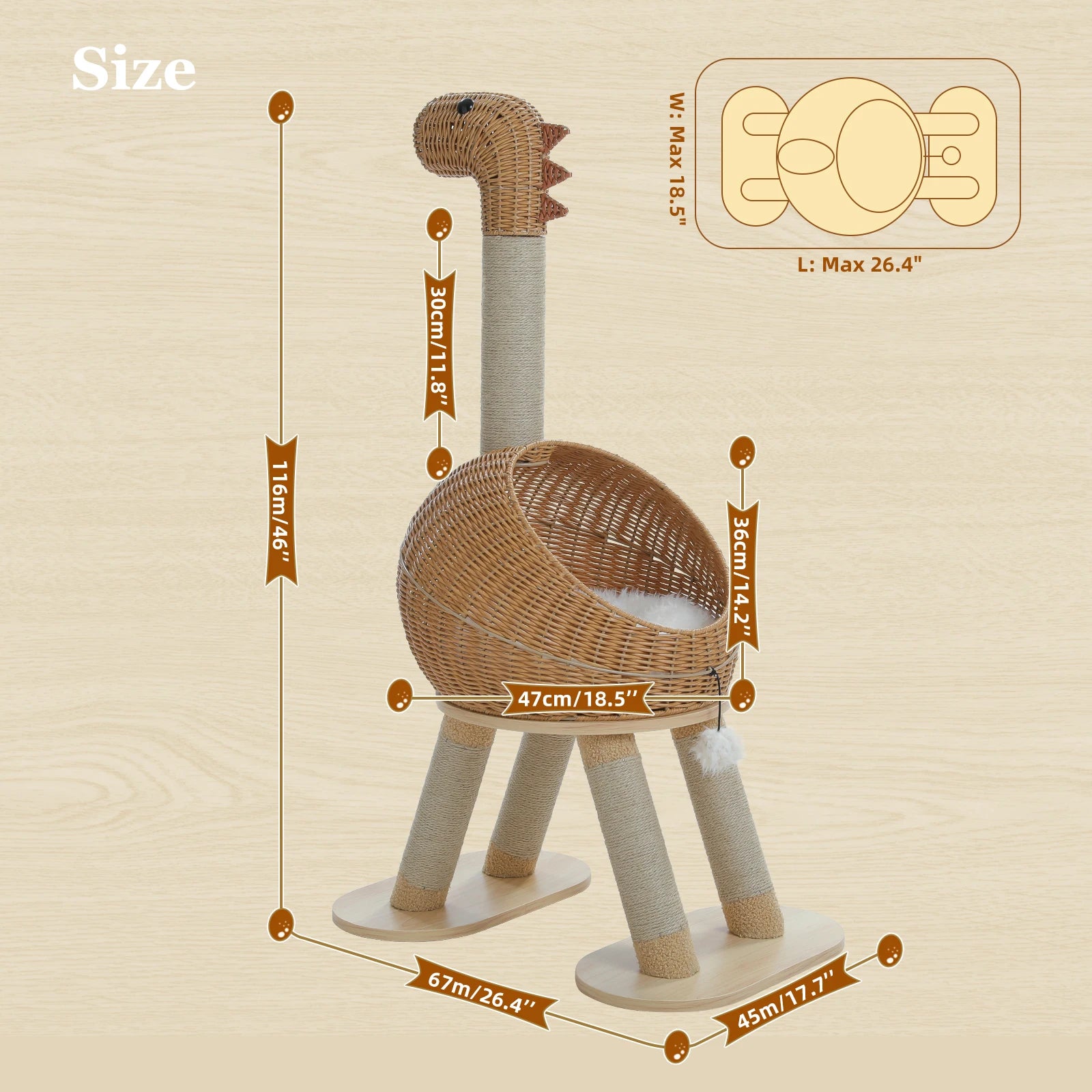 Dinosaur Cat Tree Tower - 116cm Multi-Level Scratching Post