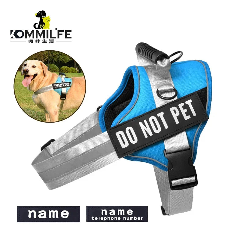 KOMMILIFE Adjustable Personalized Reflective Breathable Pet Dog Harness Vest For Small Medium Large Dogs