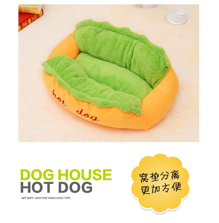 Hot Dog Bun Pet Bed - Warm Removable Lounger for Large Dogs, Cats & Puppies