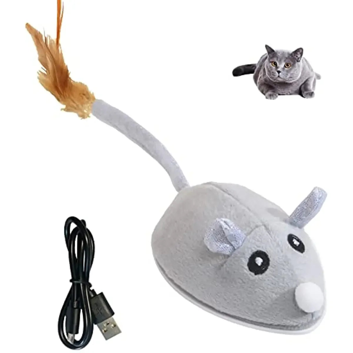 ATUBAN Smart Sensing Cat Toy - Automatic Feather Wand & Mouse