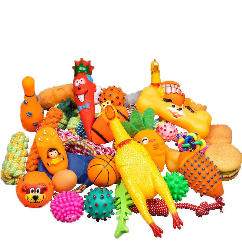 Dog Toy Kit - Ball, Bone, Rope & Squeaky Toys