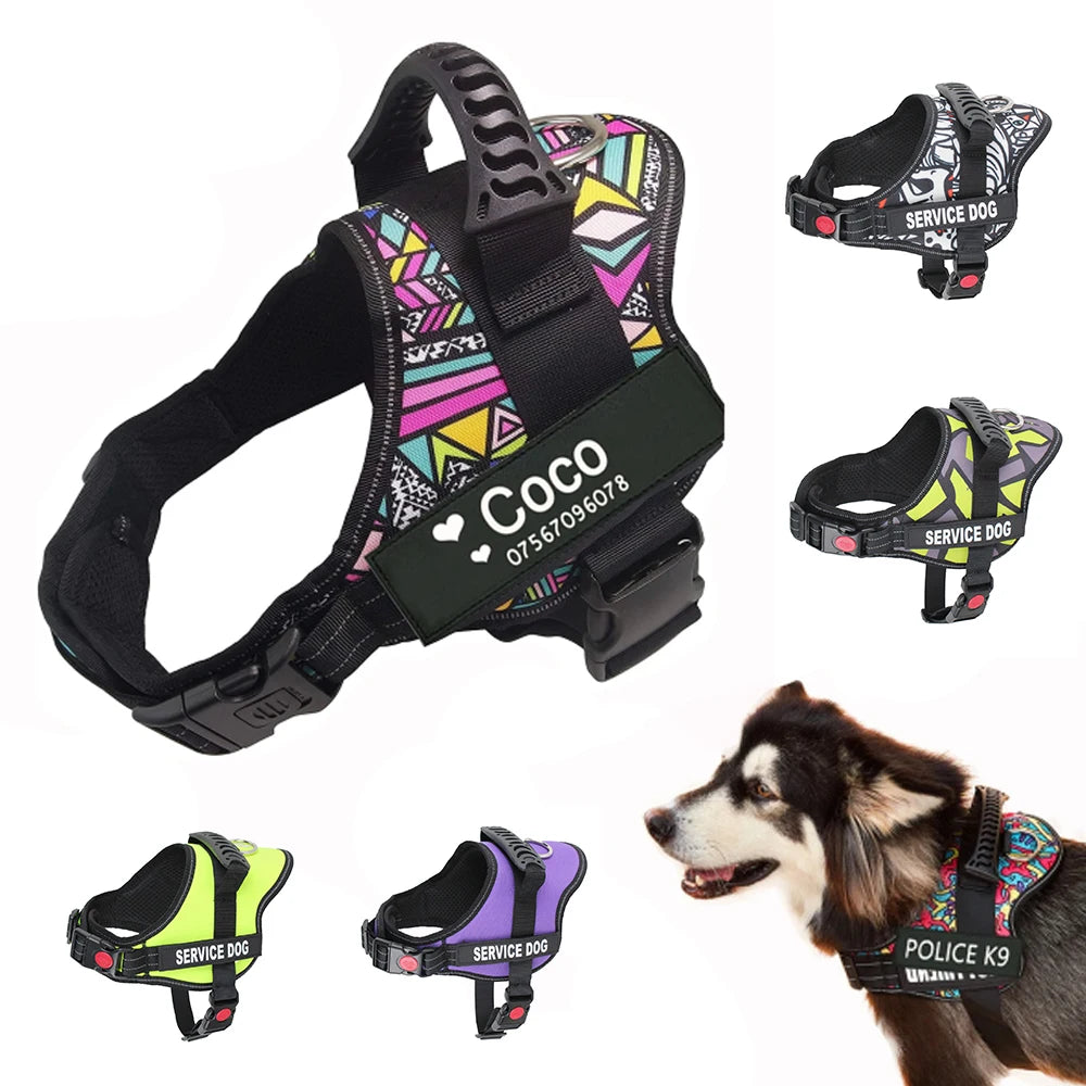 Colorful Dog Harness With Customizable Tags Reflective Dog Collar No Pull Safe Dog Training Walking Climbing Vest Free Shipping