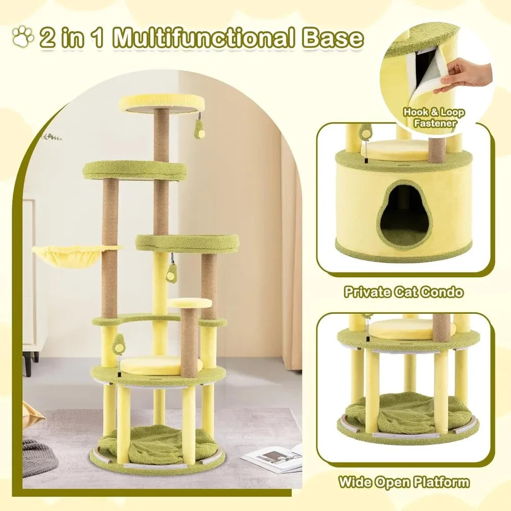 Avocado-Themed Multi-Level Cat Tree - Modern Tower with Scratching Posts