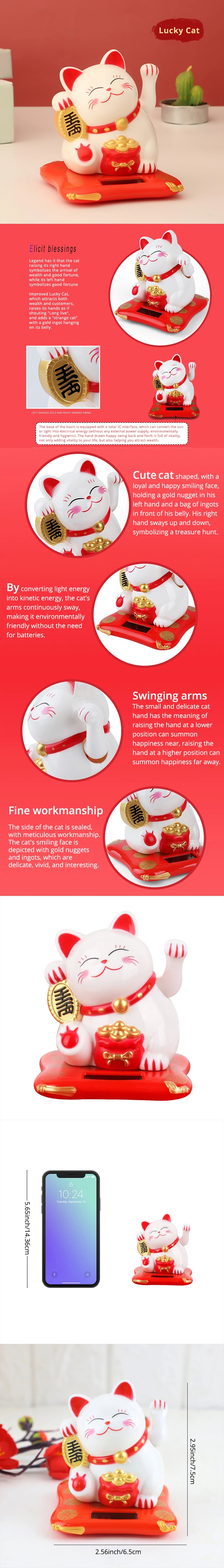 1pc Lucky Beckoning Cat Solar Powered Waving Wealth Good Fortune Awaits Solar-Powered Ornaments For Home, Office, And C