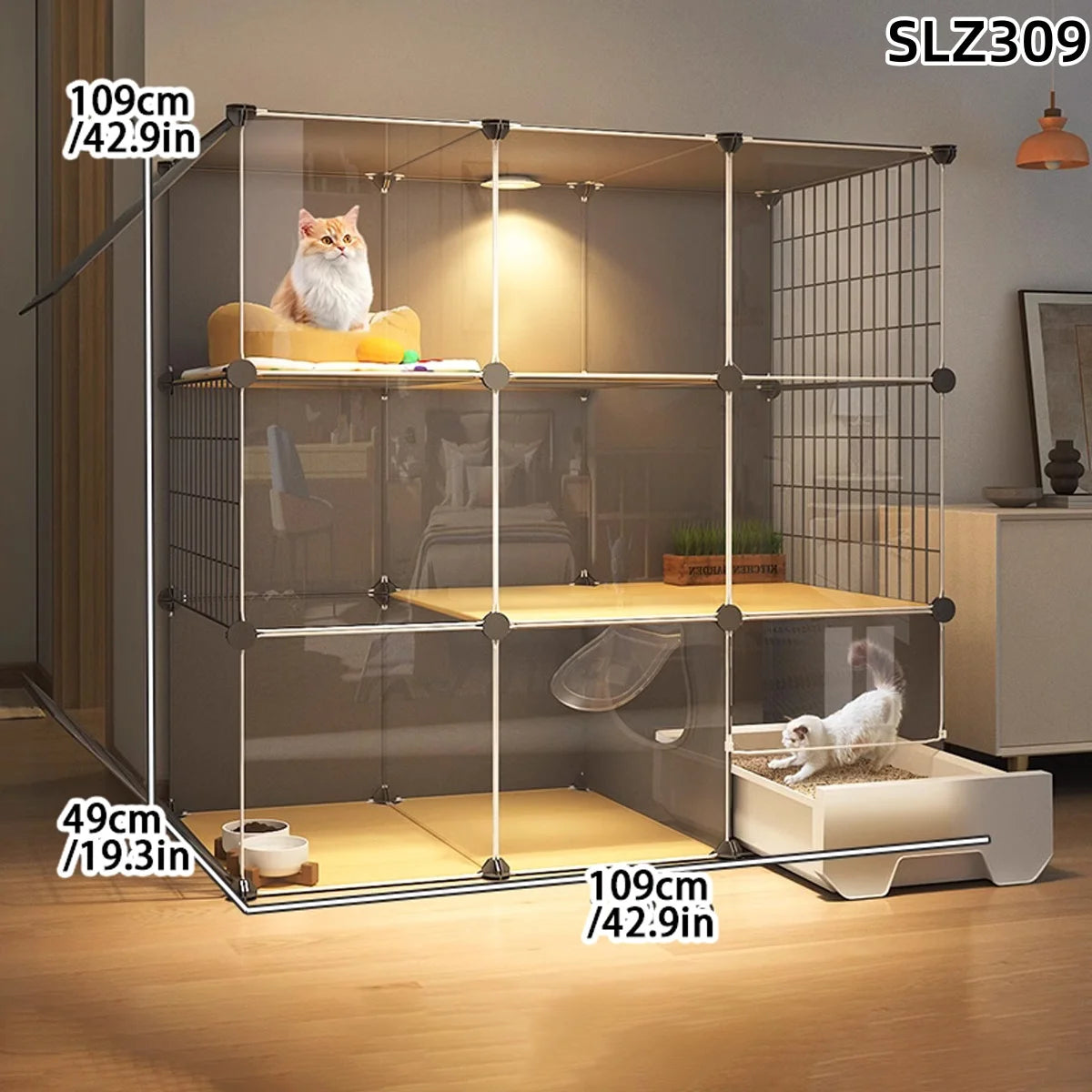 Indoor Cat Cage Villa with Litter Box