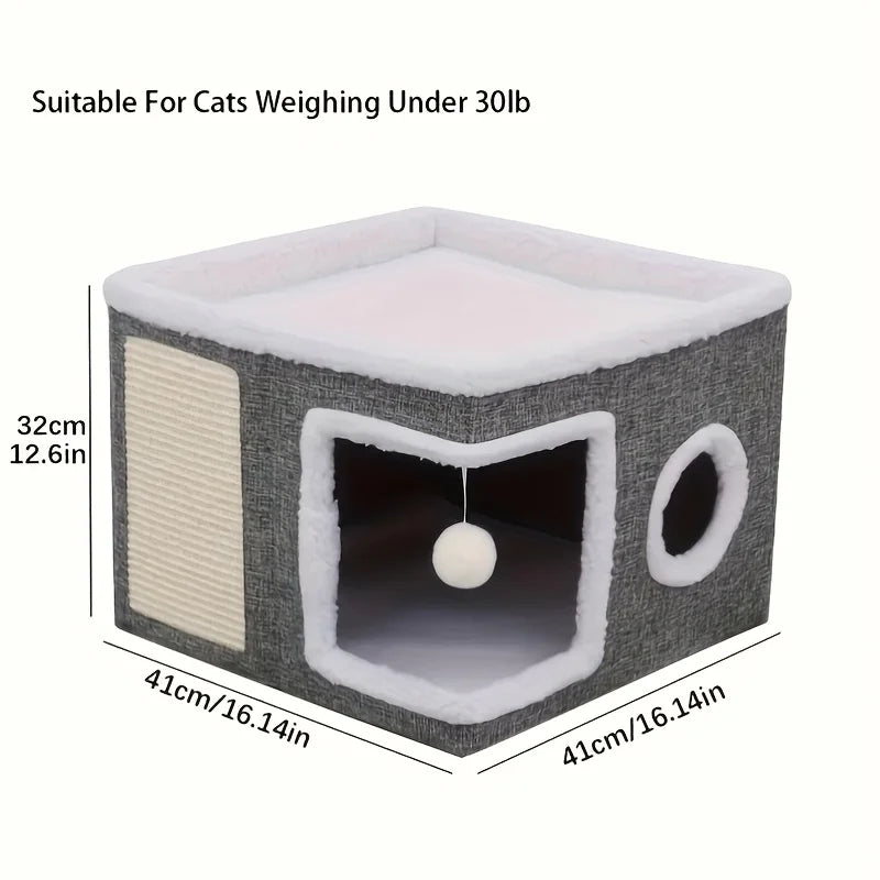 Luxury Cat Tree Bed - Organic Bamboo Base with Orthopedic Cushion & Scratching Post